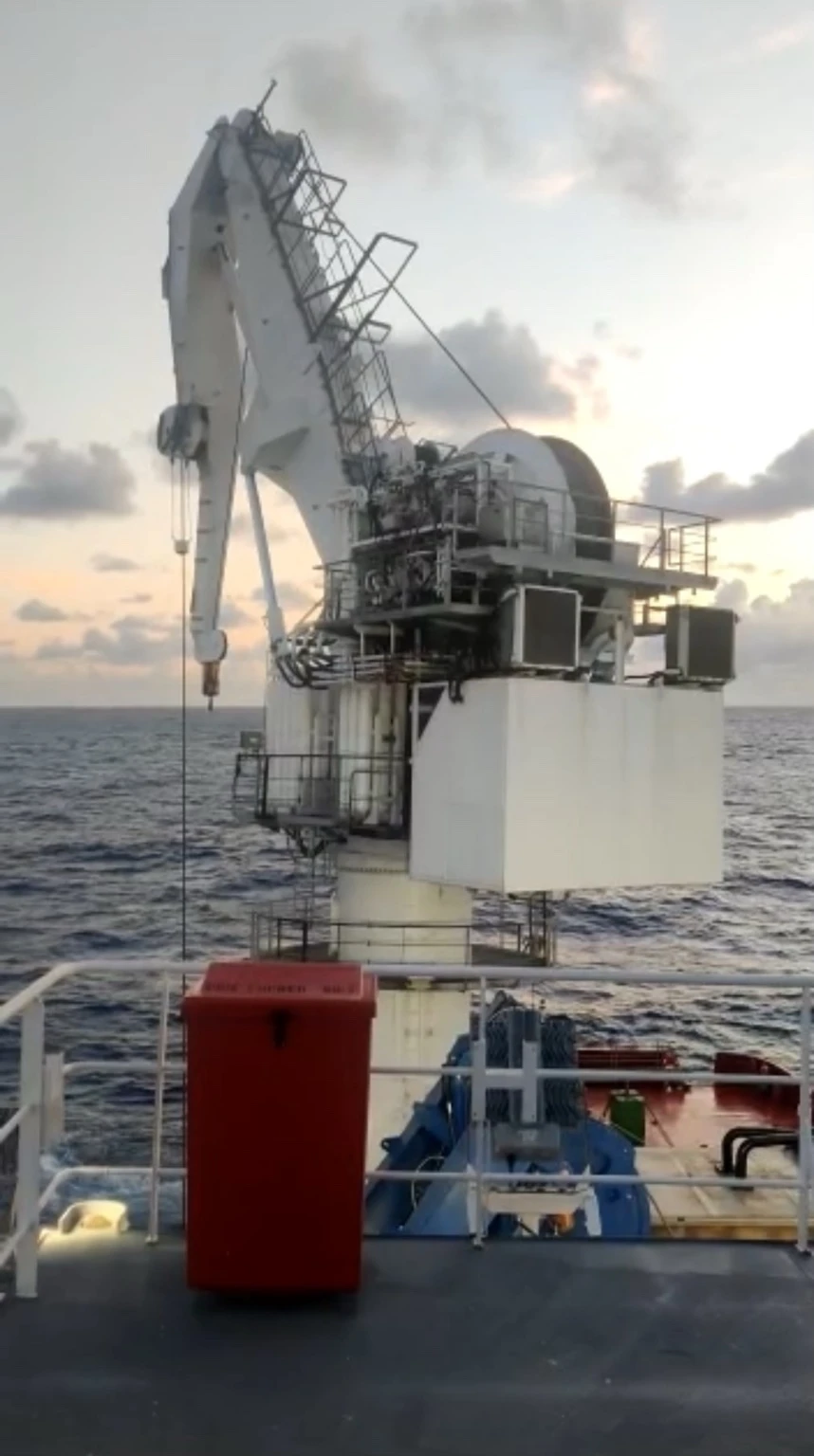 TTS active heave compensated knuckle boom crane aboard an offshore vessel at sea